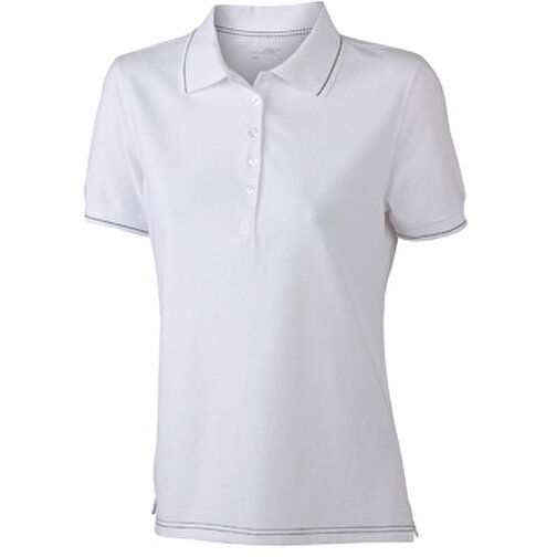 Ladies’ Elastic Polo , James Nicholson, weiß/schwarz, 95% Baumwolle, 5% Elasthan, XXL, , Bild 1