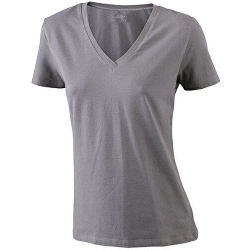 Ladies’ Stretch V-T , James Nicholson, charcoal, 95% Baumwolle, gekämmt, ringgesponnen, 5% Elasthan, XL, , Bild 1