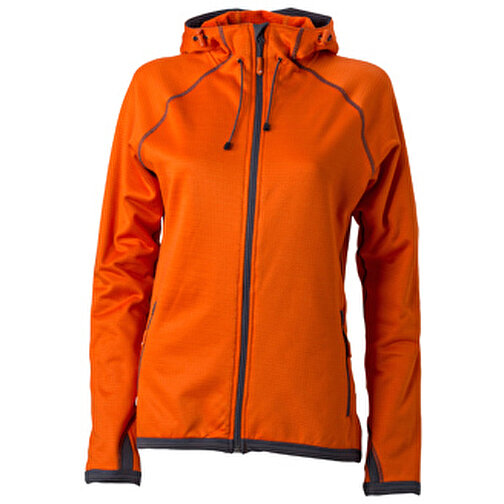 Ladies’ Hooded Fleece , James Nicholson, dark-orange/carbon, 92% Polyester, 8% Elasthan, L, , Bild 1