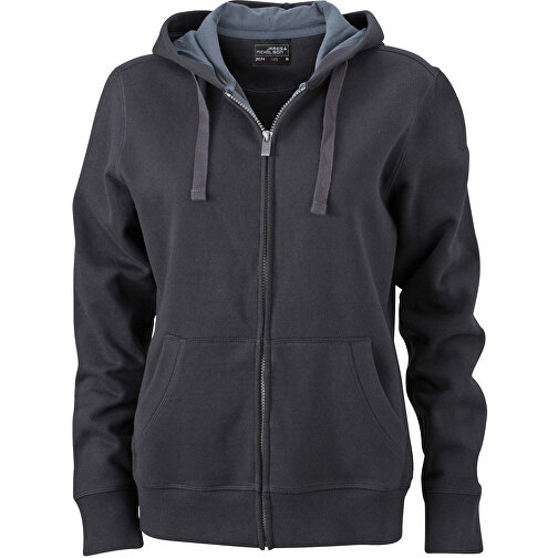 Ladies’ Hooded Jacket , James Nicholson, schwarz/carbon, 80% Baumwolle, gekämmt, 20% Polyester, L, , Bild 1