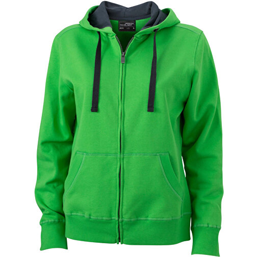 Ladies’ Hooded Jacket , James Nicholson, grün/carbon, 80% Baumwolle, gekämmt, 20% Polyester, XL, , Bild 1