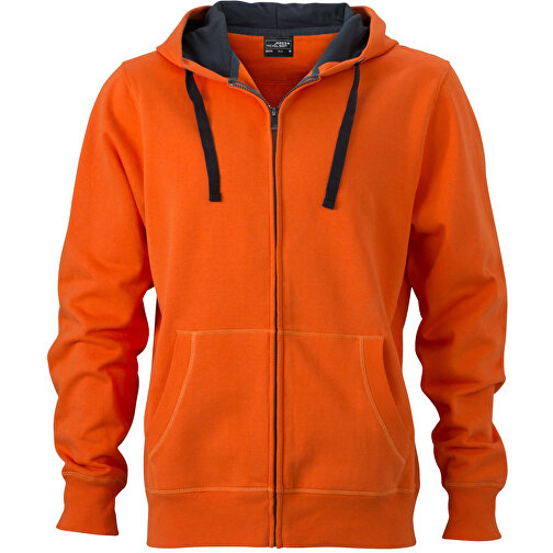 Men’s Hooded Jacket , James Nicholson, dark-orange/carbon, 80% Baumwolle, gekämmt, 20% Polyester, XL, , Bild 1