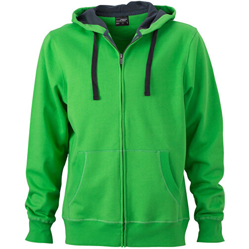 Men’s Hooded Jacket , James Nicholson, grün/carbon, 80% Baumwolle, gekämmt, 20% Polyester, XXL, , Bild 1