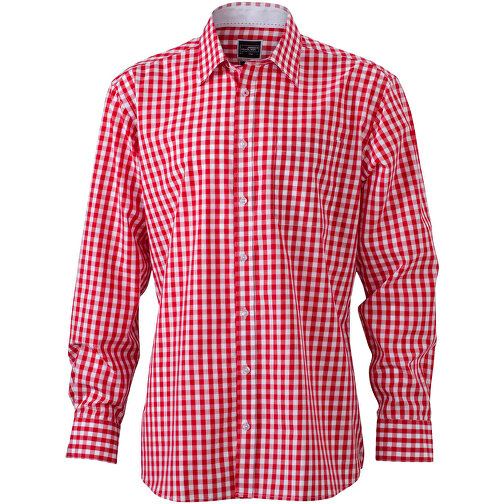 Men’s Checked Shirt , James Nicholson, rot/weiß, 100% Baumwolle, M, , Bild 1
