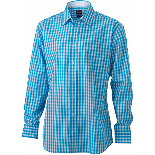 Men’s Checked Shirt , James Nicholson, türkis/weiss, 100% Baumwolle, S, , Bild 1