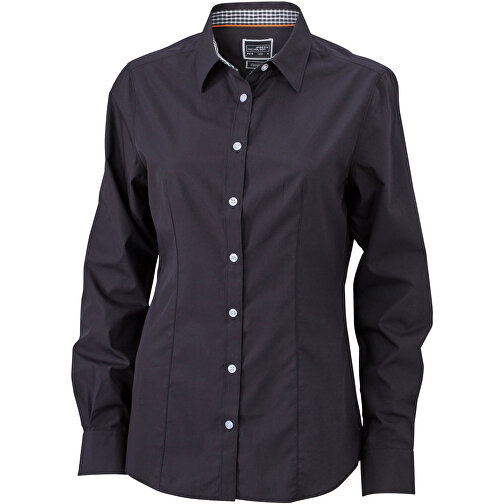 Ladies’ Plain Shirt , James Nicholson, schwarz/schwarz-weiss, 100% Baumwolle, S, , Bild 1