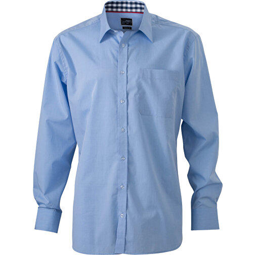Men’s Plain Shirt , James Nicholson, light-blau/navy-weiß, 100% Baumwolle, S, , Bild 1