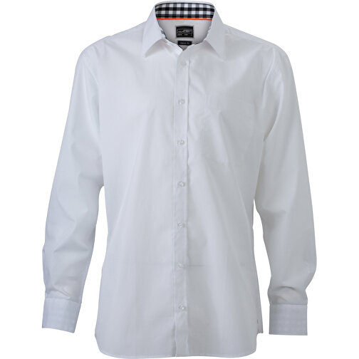 Men’s Plain Shirt , James Nicholson, weiss/schwarz-weiss, 100% Baumwolle, L, , Bild 1