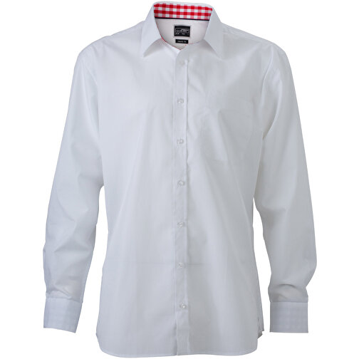Men’s Plain Shirt , James Nicholson, weiss/rot-weiss, 100% Baumwolle, 3XL, , Bild 1