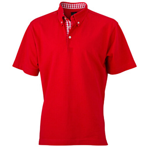 Men’s Plain Polo , James Nicholson, rot/rot-weiß, 100% Baumwolle, gekämmt, XL, , Bild 1