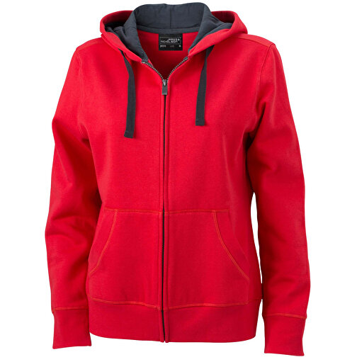 Ladies’ Hooded Jacket , James Nicholson, rot/carbon, 80% Baumwolle, gekämmt, 20% Polyester, M, , Bild 1