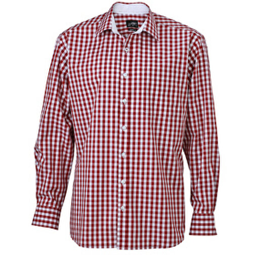 Men’s Checked Shirt , James Nicholson, bordeaux/weiss, 100% Baumwolle, S, , Bild 1