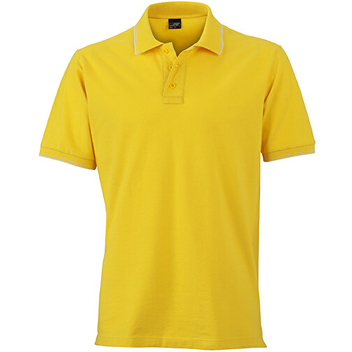 Men’s Polo , James Nicholson, sun-gelb/weiß, 95% Baumwolle, 5% Elasthan, XL, , Bild 1