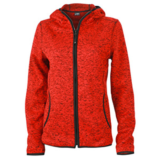 Ladies’ Knitted Fleece Hoody , James Nicholson, rot-melange/schwarz, 100% Polyester, XL, , Bild 1