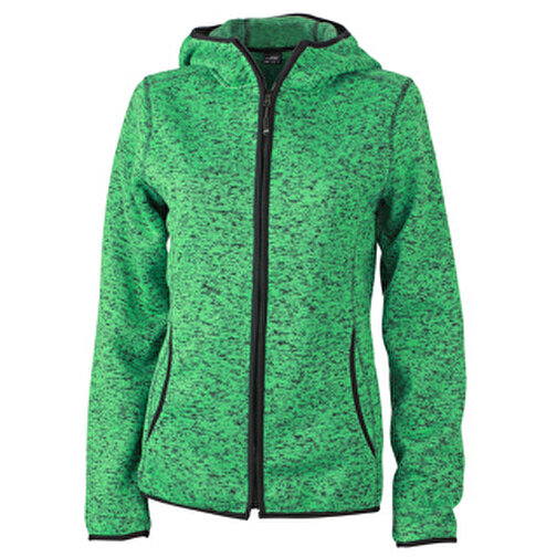Ladies’ Knitted Fleece Hoody , James Nicholson, grün-melange/schwarz, 100% Polyester, XXL, , Bild 1