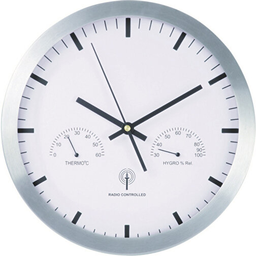 Grande horloge murale de 30 cm en aluminium avec réglage automatique de l heure, thermomètre et h, Image 1
