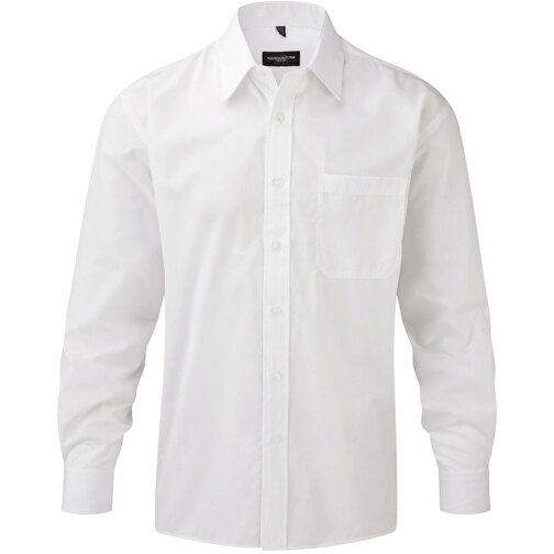 Langärmliges Popeline-Hemd , Russell, weiss, 65 % Polyester / 35 % Baumwolle, M, , Bild 1