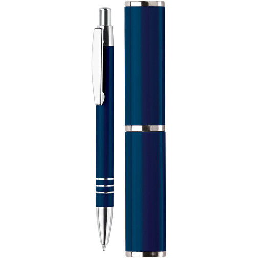 Kugelschreiber In Köcher , dunkelblau, Aluminium, 14,70cm (Länge), Bild 1