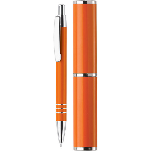 Kugelschreiber In Köcher , orange, Aluminium, 14,70cm (Länge), Bild 1