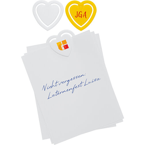 Zettelklammer 'Herz', Mini , gelb, PS, 3,30cm x 3,00cm x 0,15cm (Länge x Höhe x Breite), Bild 2