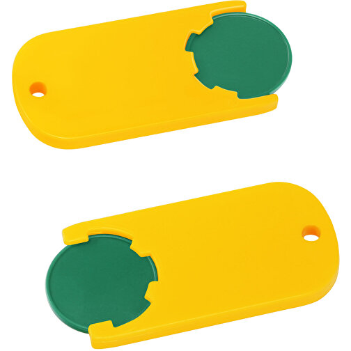 Chiphalter Mit 1€-Chip 'Alpha' , grün, gelb, ABS, 6,10cm x 0,40cm x 2,90cm (Länge x Höhe x Breite), Bild 1