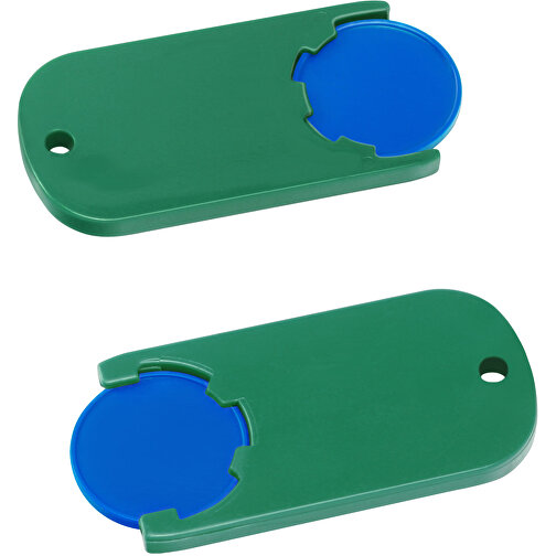 Chiphalter Mit 1€-Chip 'Alpha' , blau, grün, ABS, 6,10cm x 0,40cm x 2,90cm (Länge x Höhe x Breite), Bild 1