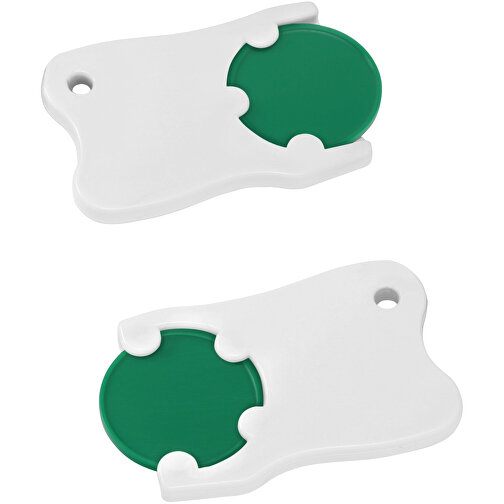 Chiphalter Mit 1€-Chip 'Zahn' , grün, weiss, ABS, 4,90cm x 0,40cm x 3,10cm (Länge x Höhe x Breite), Bild 1