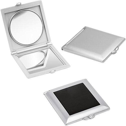 Taschenspiegel , silber, schwarz, ABS+GL, 0,72cm x 0,10cm x 0,64cm (Länge x Höhe x Breite), Bild 1