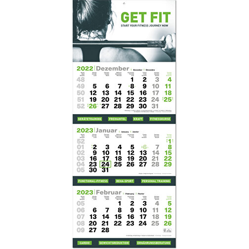 Calendario pieghevole da parete per appuntamenti, calendario di 3 mesi 'Green3plus, Immagine 1