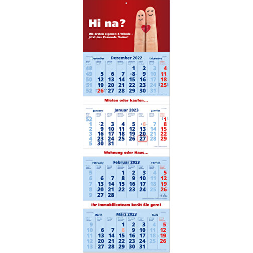 Faltbare Wand-Termin-Kalender, 4-Monats-Planer 'Quattro' , blau, Papier, 98,80cm x 34,00cm (Höhe x Breite), Bild 1