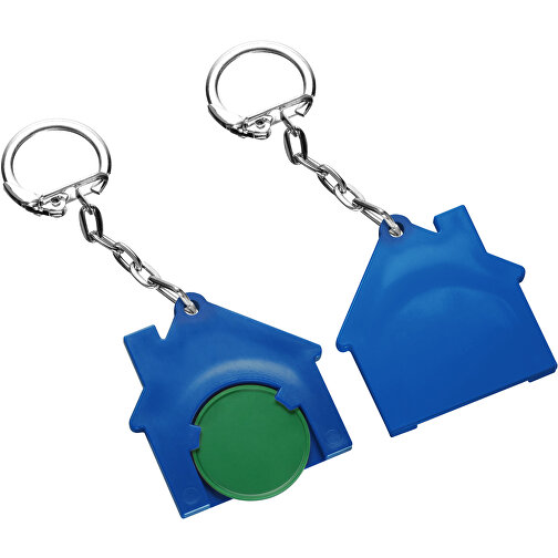 Chiphalter Mit 1€-Chip 'Haus' , grün, blau, ABS+MET, 4,40cm x 0,40cm x 4,10cm (Länge x Höhe x Breite), Bild 1