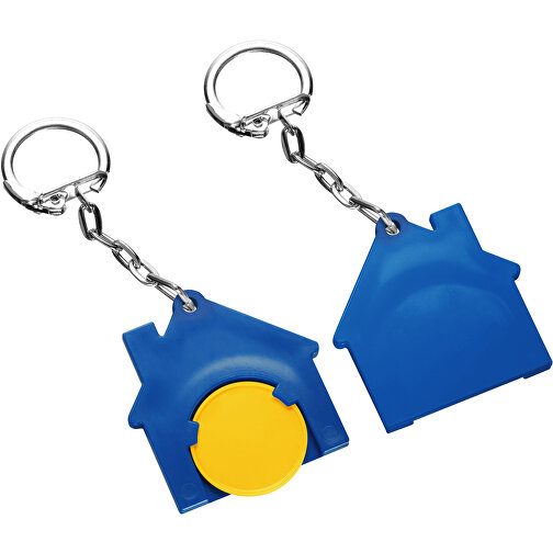Chiphalter Mit 1€-Chip 'Haus' , gelb, blau, ABS+MET, 4,40cm x 0,40cm x 4,10cm (Länge x Höhe x Breite), Bild 1