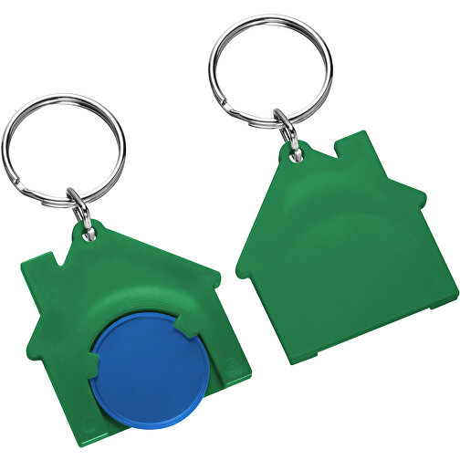 Chiphalter Mit 1€-Chip 'Haus' , blau, grün, ABS+MET, 4,40cm x 0,40cm x 4,10cm (Länge x Höhe x Breite), Bild 1