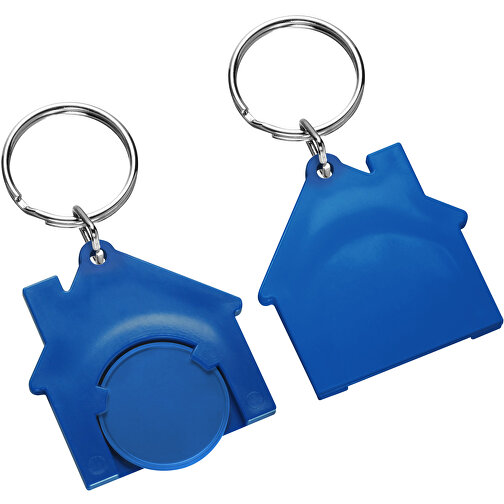 Chiphalter Mit 1€-Chip 'Haus' , blau, blau, ABS+MET, 4,40cm x 0,40cm x 4,10cm (Länge x Höhe x Breite), Bild 1