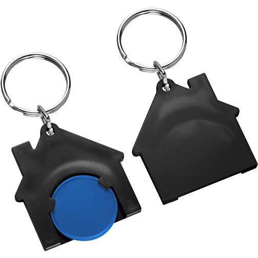 Chiphalter Mit 1€-Chip 'Haus' , blau, schwarz, ABS+MET, 4,40cm x 0,40cm x 4,10cm (Länge x Höhe x Breite), Bild 1
