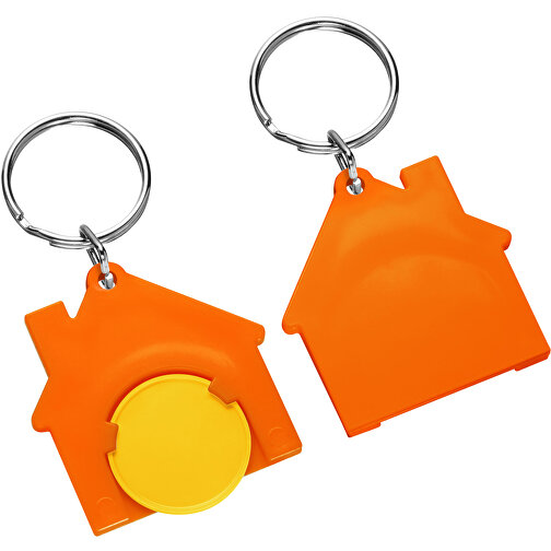 Chiphalter Mit 1€-Chip 'Haus' , gelb, orange, ABS+MET, 4,40cm x 0,40cm x 4,10cm (Länge x Höhe x Breite), Bild 1