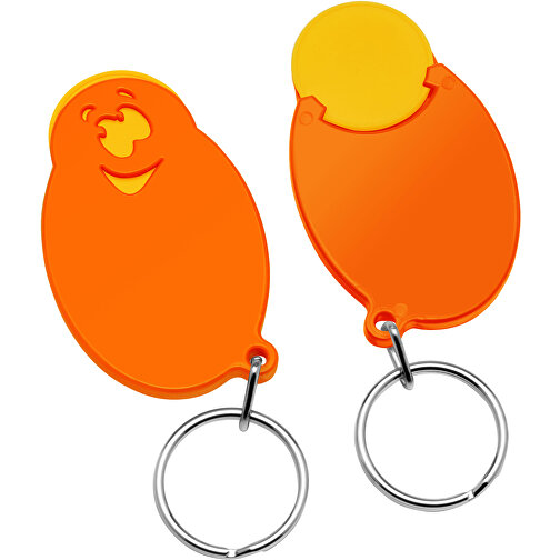 Chiphalter Mit 1€-Chip 'Gesicht' , gelb, orange, ABS+MET, 5,90cm x 0,40cm x 3,50cm (Länge x Höhe x Breite), Bild 1