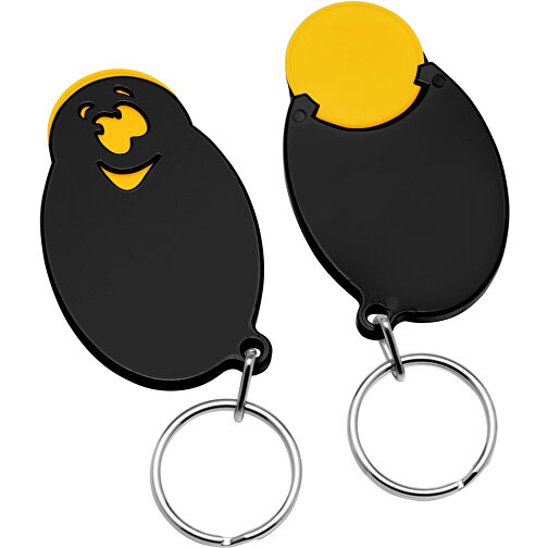 Chiphalter Mit 1€-Chip 'Gesicht' , gelb, schwarz, ABS+MET, 5,90cm x 0,40cm x 3,50cm (Länge x Höhe x Breite), Bild 1