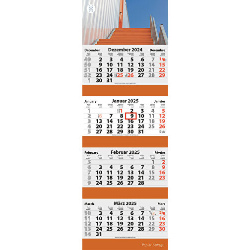 4-Monats Faltkalender 'Quatrus-Deluxe' , weiß, Rückwand: 290 g/m² Chromokarton, Kalenderblätter: 70 g/m² holzfrei weiß, chlorfrei gebleicht, 99,00cm x 34,00cm (Höhe x Breite), Bild 1