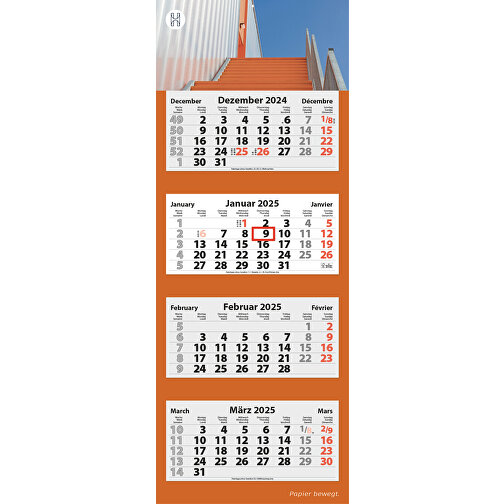 4-Monats Faltkalender 'Quatrus-Deluxe Plus' , weiß, Rückwand: 290 g/m² Chromokarton, Kalenderblätter: 70 g/m² holzfrei weiß, chlorfrei gebleicht, 99,00cm x 34,00cm (Höhe x Breite), Bild 1