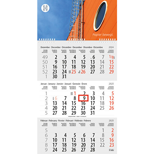 3-Monats DIN A3 Kalender 'Trinus Euro' , weiss, Kopflasche: 290 g/m² Chromokarton, Kalenderblätter: 70 g/m² holzfrei weiss, chlorfrei gebleicht, 42,00cm x 29,60cm (Höhe x Breite), Bild 2