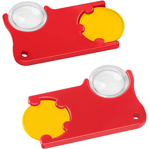Chiphalter Mit 1€-Chip Und Lupe , gelb, rot, ABS+PS, 6,00cm x 0,40cm x 4,00cm (Länge x Höhe x Breite), Bild 1
