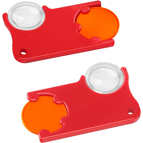 Chiphalter Mit 1€-Chip Und Lupe , orange, rot, ABS+PS, 6,00cm x 0,40cm x 4,00cm (Länge x Höhe x Breite), Bild 1