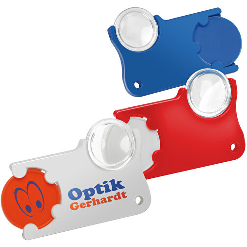 Chiphalter Mit 1€-Chip Und Lupe , orange, blau, ABS+PS, 6,00cm x 0,40cm x 4,00cm (Länge x Höhe x Breite), Bild 2