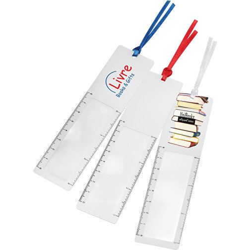 Lesezeichen Mit Lupe , weiß, rot, PVC, 14,00cm x 0,05cm x 3,80cm (Länge x Höhe x Breite), Bild 2