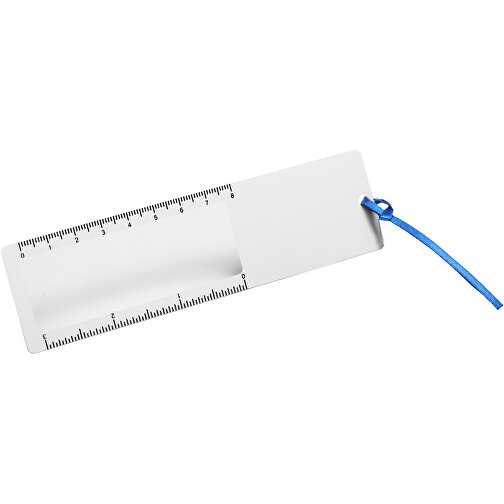 Lesezeichen Mit Lupe , weiß, blau, PVC, 14,00cm x 0,05cm x 3,80cm (Länge x Höhe x Breite), Bild 1