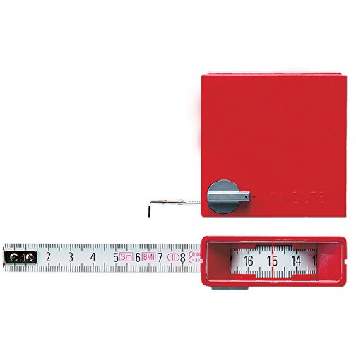 Sichtfenster Taschenbandmaß IN-OUT 3 M , rot, Polyamid, 5,50cm x 2,10cm x 5,40cm (Länge x Höhe x Breite), Bild 1
