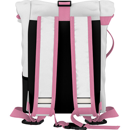 Rolltop Rucksack Comfort , weiß / hellpink, Sublimation-fabric 200g - Polyester (PU), 29,50cm x 13,00cm x 33,00cm (Länge x Höhe x Breite), Bild 2