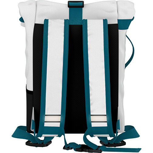 Rolltop Rucksack Comfort , weiss / atlantikblau, Sublimation-fabric 200g - Polyester (PU), 29,50cm x 13,00cm x 33,00cm (Länge x Höhe x Breite), Bild 2