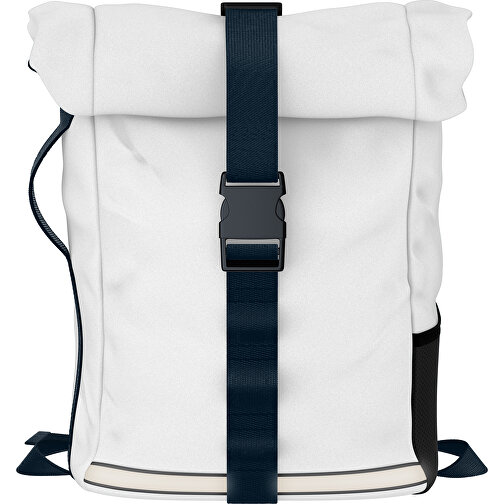 Rolltop Rucksack Comfort , weiß / heidelbeerblau, Sublimation-fabric 200g - Polyester (PU), 29,50cm x 13,00cm x 33,00cm (Länge x Höhe x Breite), Bild 1